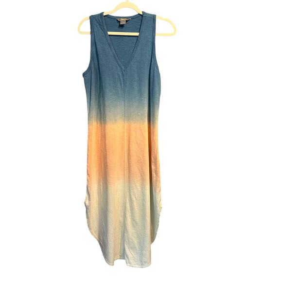 Natural Reflections Medium Tie Dyed Midi Dress 100% Cotton Ombre Scoop Hem Boho - Picture 1 of 6